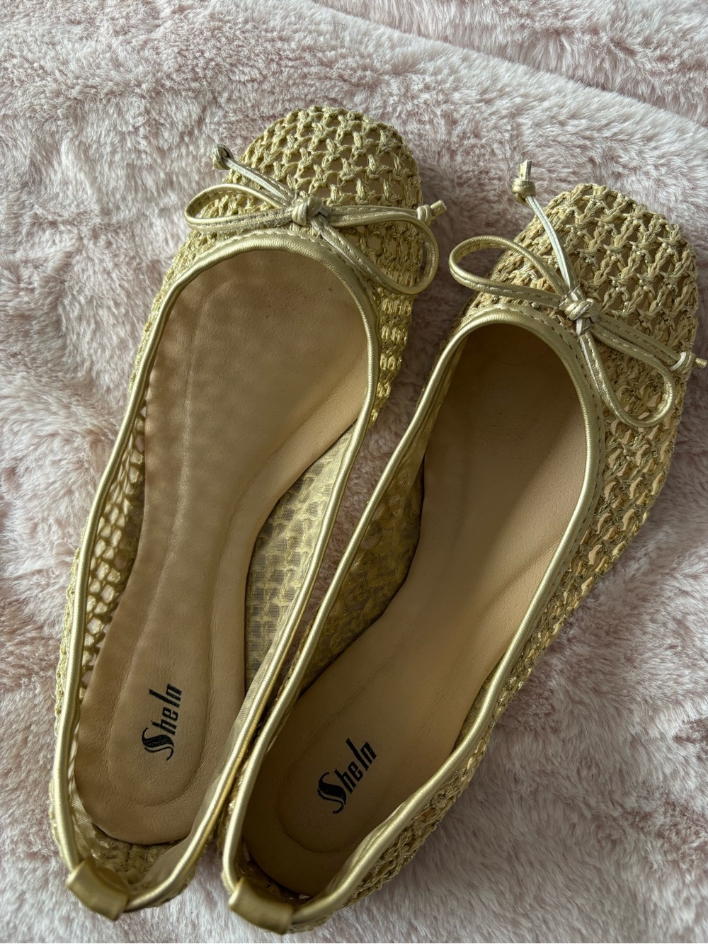SHEIN Gold Woven Bow Ballet Flats